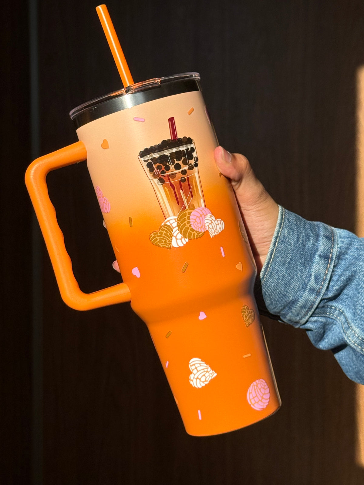 Orange Brew Tumbler | 40oz Insulated Stainless Steel Tumbler with Carry Handle & Reusable Straw | Cafecito Y Chisme | Coffee Corner Gradient Travel Mug