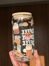 Coffee Coffee Coffee  | 16oz Glass Tumbler with Decorative Bamboo Lid & Glass Straw