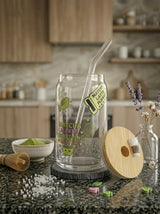 Matcha Mood  | 16oz Glass Tumbler with Decorative Bamboo Lid & Glass Straw