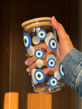 Evil Eye  | 16oz Glass Tumbler with Decorative Bamboo Lid & Glass Straw