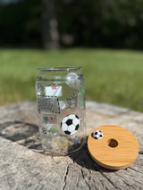 Football | 16oz Glass Tumbler with Decorative Bamboo Lid & Glass Straw