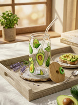 Avocado Tumbler | 16oz Glass Tumbler with Decorative Bamboo Lid & Glass Straw