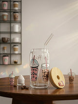 Caffeine Vibes | 16oz Glass Tumbler with Decorative Bamboo Lid & Glass Straw