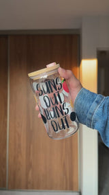 Sun Peach Tumbler  | 16oz Glass Tumbler with Decorative Bamboo Lid & Glass Straw