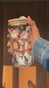 Brunch Bliss  | 16oz Glass Tumbler with Decorative Bamboo Lid & Glass Straw