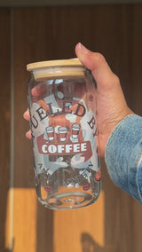 Fueled by Coffee and Anxiety| 16oz Glass Tumbler with Decorative Bamboo Lid & Glass Straw