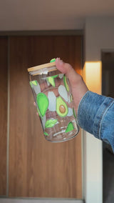 Avocado Tumbler | 16oz Glass Tumbler with Decorative Bamboo Lid & Glass Straw