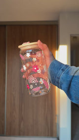 Flower Rainbow Cup  | 16oz Glass Tumbler with Decorative Bamboo Lid & Glass Straw