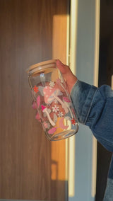 Mushroom Tumbler  | 16oz Glass Tumbler with Decorative Bamboo Lid & Glass Straw
