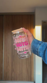 Flower Coffee Cup  | 16oz Glass Tumbler with Decorative Bamboo Lid & Glass Straw