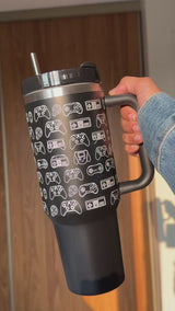 Gaming Tumbler | 40oz Insulated Stainless Steel Tumbler with Carry Handle & Reusable Straw