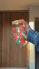 Orange Sunset  | 16oz Glass Tumbler with Decorative Bamboo Lid & Glass Straw