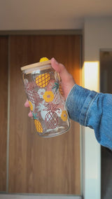 Pineapple Paradise  | 16oz Glass Tumbler with Decorative Bamboo Lid & Glass Straw