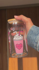 Caffeine Vibes | 16oz Glass Tumbler with Decorative Bamboo Lid & Glass Straw