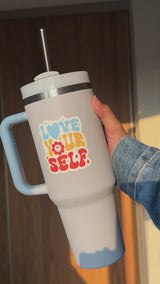 Love Yourself| 40oz Insulated Stainless Steel Tumbler with Carry Handle & Reusable Straw